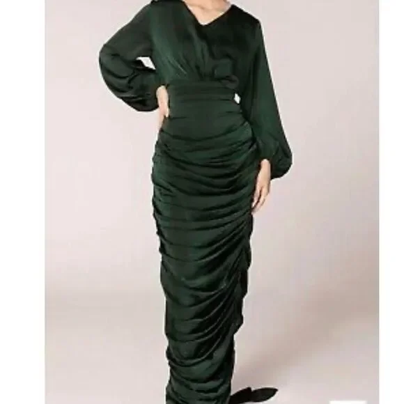 Veiled Collection Selena Dress Medium Green Ruched Elegant Cocktail Gown - Picture 2 of 15